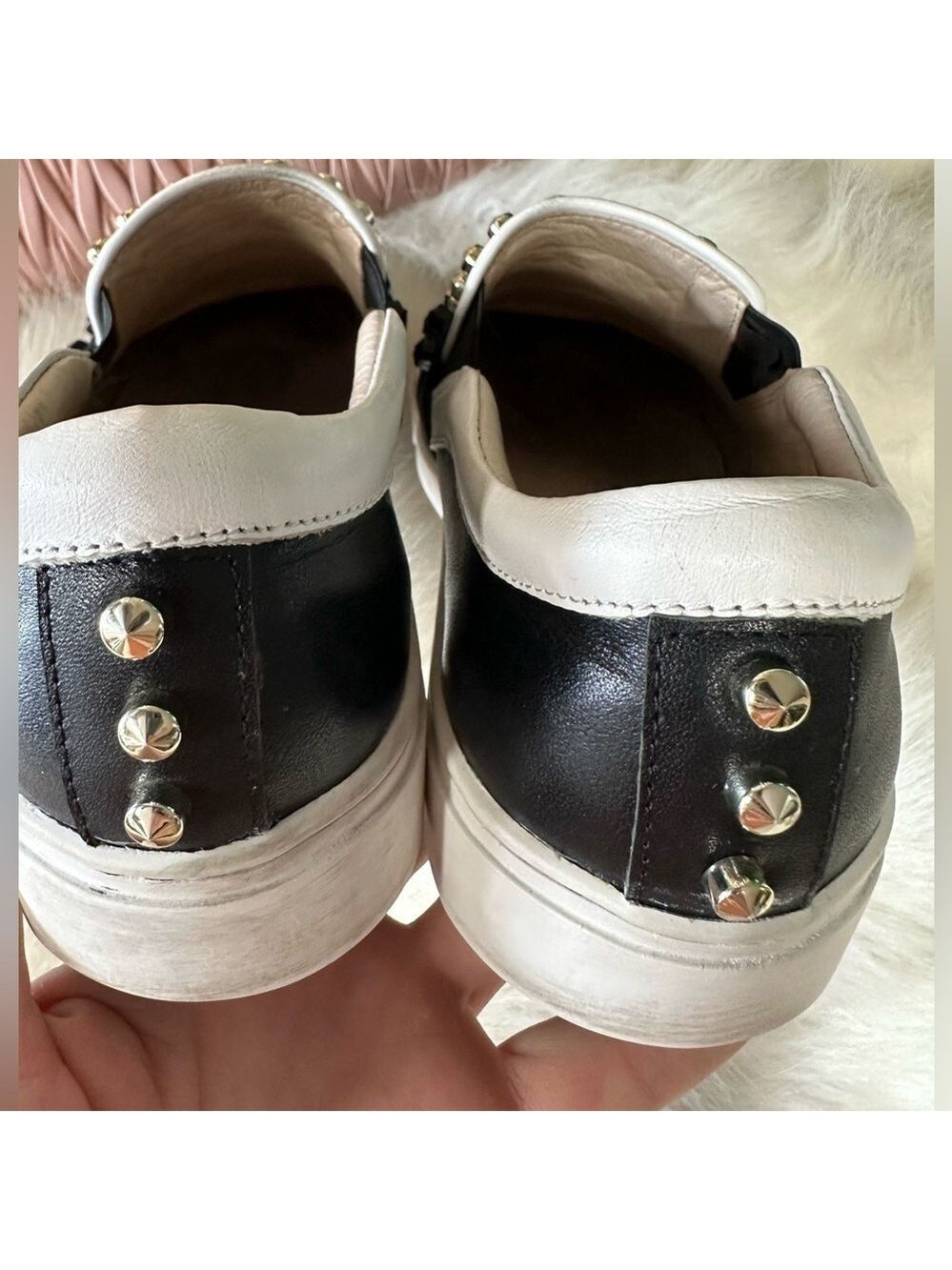 FENDI KARLITO STUDDED LEATHER SLIP ON SNEAKERS WOMENS 37 7 DESIGNER RARE - Picture 7 of 12